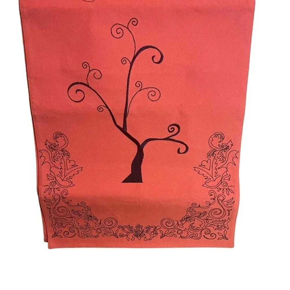 Tag‎ Halloween Table Runner Orange Spooky Tree Bats Filigree Decor